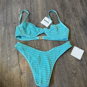 Honey Women's Striped Aqua Bikini Set